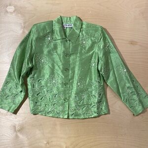 Anage Lime Green Embellished Button-Front Jacket Medium (QT)